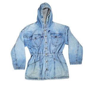 Vintage 80s - 90s long hooded denim jacket